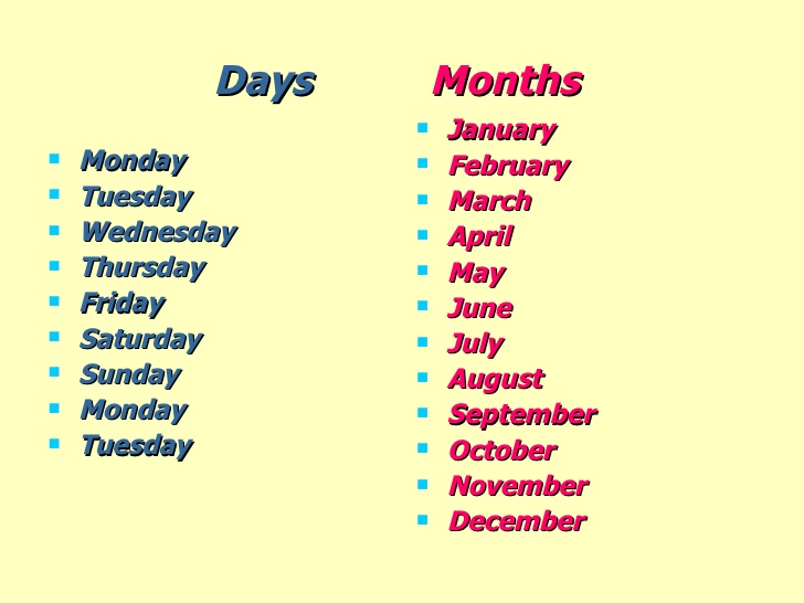 Days Months English For Life